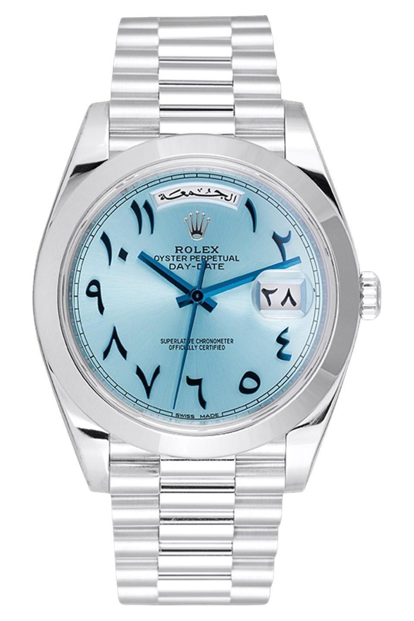 010df2cb925979e7ca754116a4898272.jpeg Rolex Day-Date President 40 Ice Blue Arabic Dial Platinum Watch 228206 - Image 1