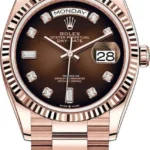Rolex Day-Date Rose Gold Chocolate Diamond Dial President Bracelet Women's Watch M128235-0037