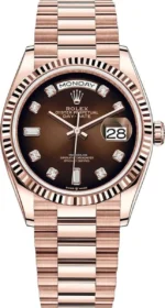 Rolex Day-Date Rose Gold Chocolate Diamond Dial President Bracelet Women's Watch M128235-0037