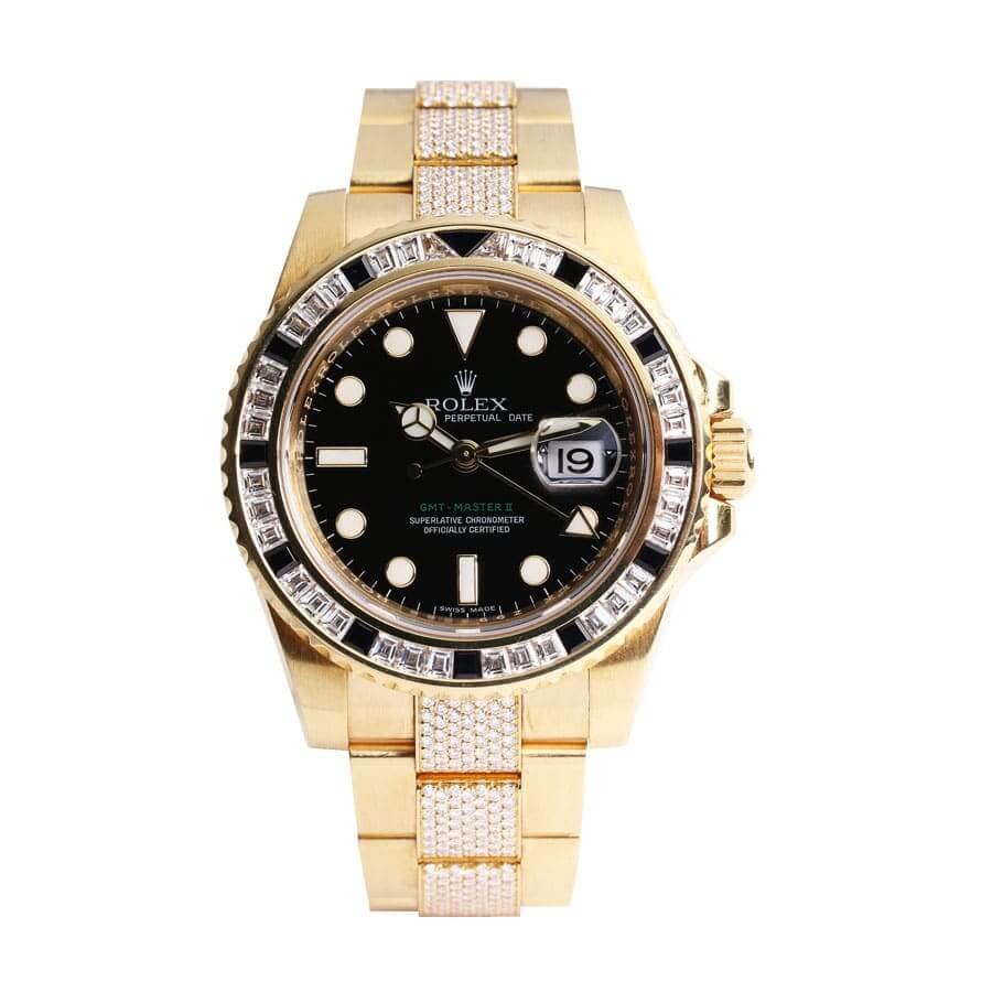 116748SANRyellowblackdial.jpg Rolex GMT-Master Gold Replica - Image 1