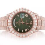 BUST DOWN WATCH ROLEX DAY DATE 40MM GREEN DIAL AUTOMATIC FULL ICED 23.00CT