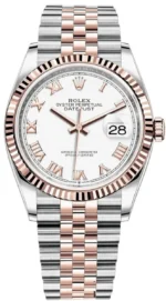 Rolex Datejust 36 Steel & Everose Gold White Roman Dial Jubilee Bracelet Women's Watch M126231-0015