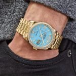 Rolex Day-Date 128348RBR Yellow Gold Diamond Bezel Turquoise Diamond Dial - Image 2