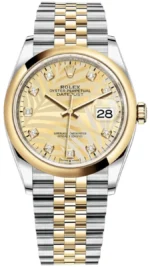 Rolex Datejust 36 Steel & Yellow Gold Golden Palm-Motif Diamond Dial Women's Watch M126203-0043