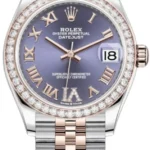 Rolex Datejust 31 Stainless Steel and Rose Gold Aubergine Pave Roman Dial Diamond Bezel Women's Watch M278381RBR-0020
