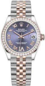 Rolex Datejust 31 Stainless Steel and Rose Gold Aubergine Pave Roman Dial Diamond Bezel Women's Watch M278381RBR-0020