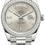 Rolex Day-Date 40 18k White Gold Silver Diamond Dial Men's Watch M228349RBR-0001