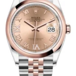 Rolex Datejust 36 Steel & Everose Gold Rose Diamond Pave Roman Dial Women's Watch M126201-0027