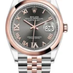 Rolex Datejust 36 Steel & Everose Gold Slate Diamond Pave Roman Dial Women's Watch M126201-0023
