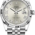 Rolex Datejust 36 Steel & White Gold Silver Diamond Pave Roman Dial Women's Watch M126234-0029