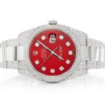 Iced Out Rolex Datejust 36MM SILVER RED DIAL AUTOMATIC MOISSANITE WATCH 14.00CT