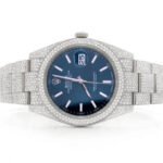 ROLEX ICED OUT DATEJUST 41MM BLUE DIAL AUTOMATIC STAINLESS STEEL WATCH MOISSANITE 21.00CT