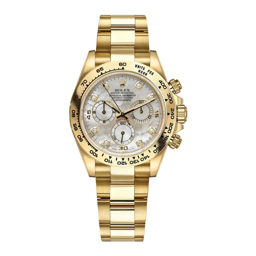 5375e05fa126b34614a3f74c6a3696d6.jpeg Rolex Cosmograph Daytona White Mother of Pearl Diamond Dial, Yellow Gold, 116508 - Image 1