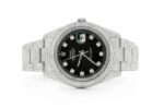 ROLEX DATEJUST ICED OUT 41MM SILVER BLACK DIAL AUTOMATIC STAINLESS STEEL WATCH FULL MOISSANITE 16.00CT