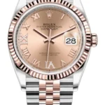 Rolex Datejust 36 Steel & Everose Gold Rose Diamond Pave Roman Dial Women's Watch M126231-0027