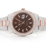 ROLEX ICED OUT WATCH 41MM TWO TONE WITH BROWN DIAL STAINLESS STEEL MOISSANITE 20.00CT