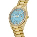 Rolex Day-Date 128348RBR Yellow Gold Diamond Bezel Turquoise Diamond Dial - Image 9