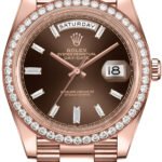 Rolex Day-Date 18k Everose Gold Chocolate Diamond Dial Men's Watch 40mm M228345RBR-0006