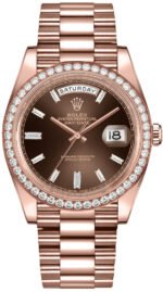 Rolex Day-Date 18k Everose Gold Chocolate Diamond Dial Men's Watch 40mm M228345RBR-0006