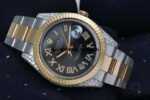 Rolex Datejust Iced out 41MM Stainless Steel and Yellow Gold Custom VVS Moissanite Grey Roman Dial