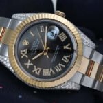Rolex Datejust Iced out 41MM Stainless Steel and Yellow Gold Custom VVS Moissanite Grey Roman Dial