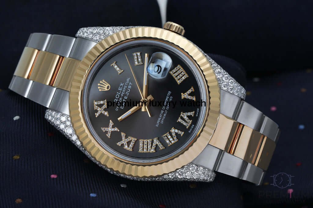 706d3674c44a0b7722d2aaf36f08483e.jpeg Rolex Datejust Iced out 41MM Stainless Steel and Yellow Gold Custom VVS Moissanite Grey Roman Dial - Image 1