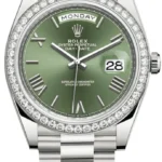 Rolex Day-Date 40 18k White Gold Olive Green Dial Diamond Bezel Men's Watch M228349RBR-0030