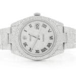 ROLEX DATEJUST ICED OUT 41MM SILVER AUTOMATIC STAINLESS STEEL WATCH FULL MOISSANITE 23.50CT