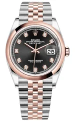 Rolex Datejust 36 Steel & Everose Gold Black Diamond Dial Women's Watch M126201-0019