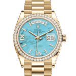 Rolex Day-Date 128348RBR Yellow Gold Diamond Bezel Turquoise Diamond Dial - Image 7