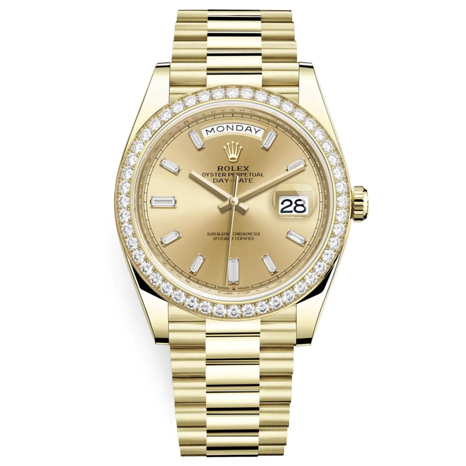 80f874cba6ffc970648d71972fee0db7.webp Rolex Day-Date 228348RBR Yellow Gold Diamond Bezel Champagne Diamond Dial - Image 1