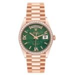Rolex Day-Date Rose Gold Green Aventurine Diamond-Set Roman Dial Diamond Bezel Women's Watch M128345RBR-0068