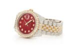 DIAMOND ROLEX WATCH DATEJUST 36MM TWO TONE RED DIAL FULL ICED VVS MOISSANITE 17.20CT - Image 2