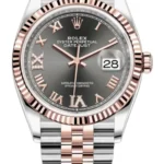 Rolex Datejust 36 Steel & Everose Gold Slate Diamond Pave Roman Dial Women's Watch M126231-0023