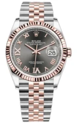 Rolex Datejust 36 Steel & Everose Gold Slate Diamond Pave Roman Dial Women's Watch M126231-0023