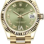 Rolex Datejust 31 Yellow Gold Olive Green Pave Roman Diamond Dial Women's Watch M278278-0030