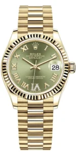 Rolex Datejust 31 Yellow Gold Olive Green Pave Roman Diamond Dial Women's Watch M278278-0030