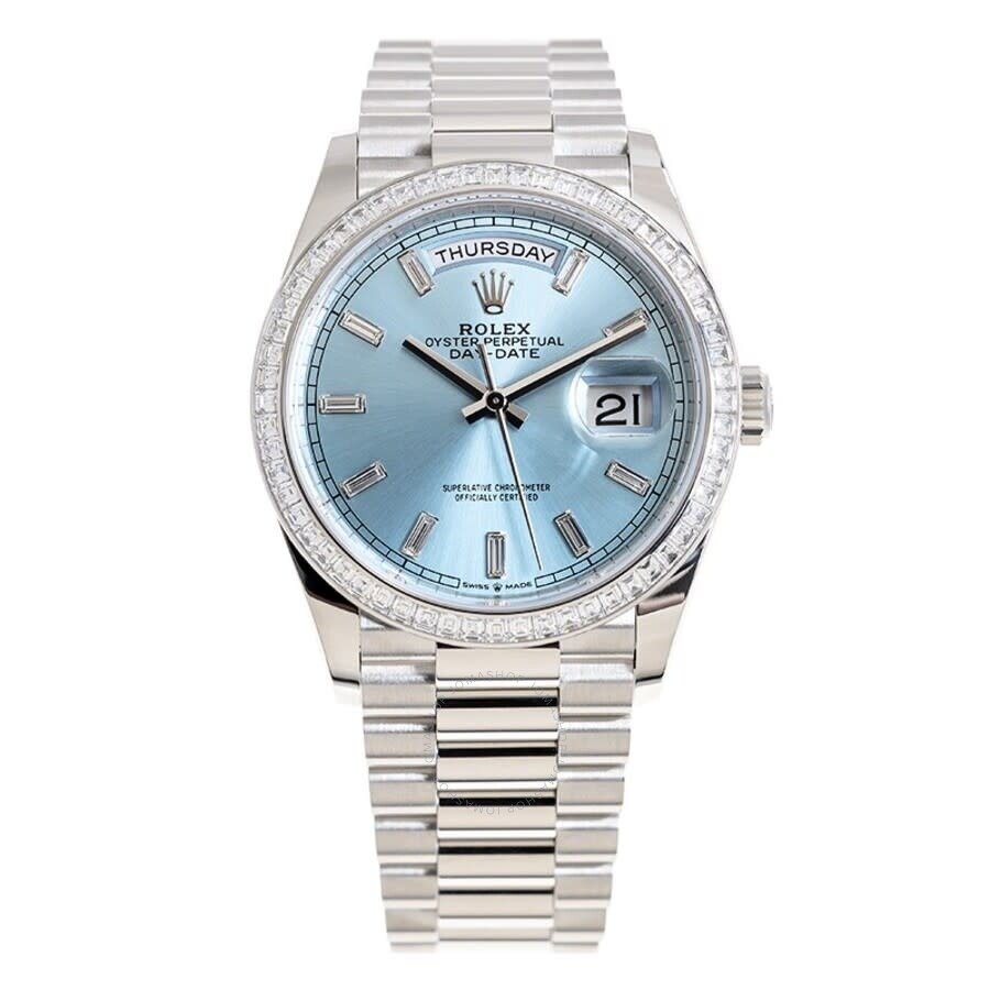 b6b54f8a58ce1ad73b434892b0a57a3d.jpeg Lady Rolex DAY-DATE 36 128396TBR Ice Blue Baguette Index Replica - Image 1