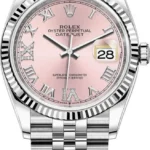 Rolex Datejust 36 Steel & White Gold Pink Diamond Pave Roman Dial Women's Watch M126234-0031