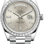 Rolex Day-Date 40 Platinum Silver Diamond Dial Diamond Bezel Men's Watch M228396TBR-0011