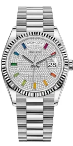 Rolex Day-Date White Gold Diamond-Paved Gemstone Dial Women's Watch M128239-0019