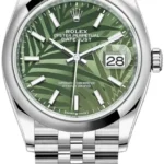 Rolex Datejust 36 Stainless Steel Olive Green Palm-Motif Dial Women's Watch M126200-0019
