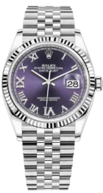 Rolex Datejust 36 Steel & White Gold Aubergine Diamond Pave Roman Dial Women's Watch M126234-0021