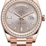 Rolex Day-Date 40 18k Everose Gold Sundust Diamond Dial Diamond Bezel Men's Watch M228345RBR-0007