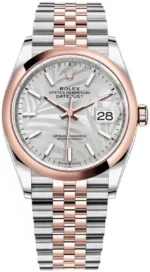 Rolex Datejust 36 Steel & Everose Gold Silver Palm-Motif Dial Women's Watch M126201-0031