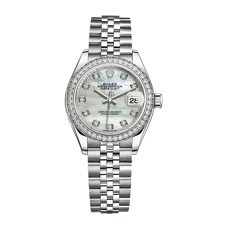 rolex-datejust-28mm-279384rbr-white-gold-automatic-silver-with-diamond-dial.jpg Rolex Datejust 279384RBR White Gold Mother Pearl Dial Jubilee Replica - Image 1