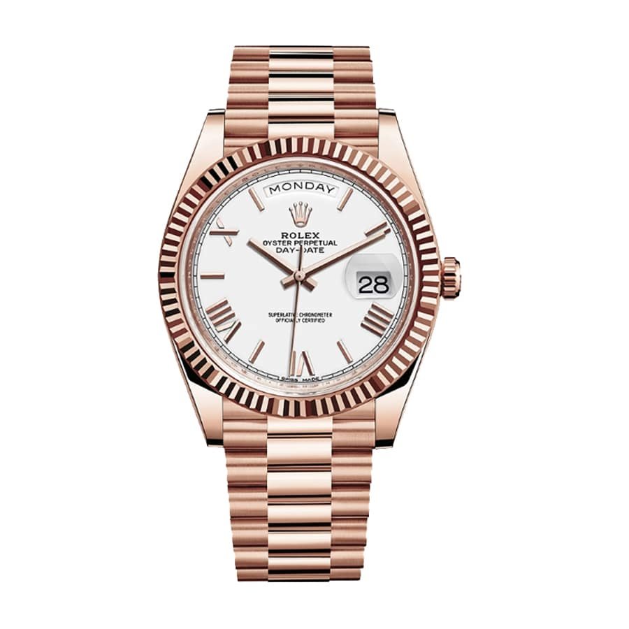 rolex-day-date-228235-40mm-kw-rose-gold-stripe-dial.jpg Rolex Day-Date 228235 KW Rose Gold White Dial Replica - Image 1