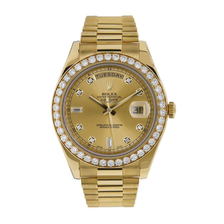 rolex-day-date-ii-218348-41mm-kw-yellow-gold-diamonds-champagne.jpg Rolex Day-Date 228348 Diamonds Gold Dial Replica - Image 1