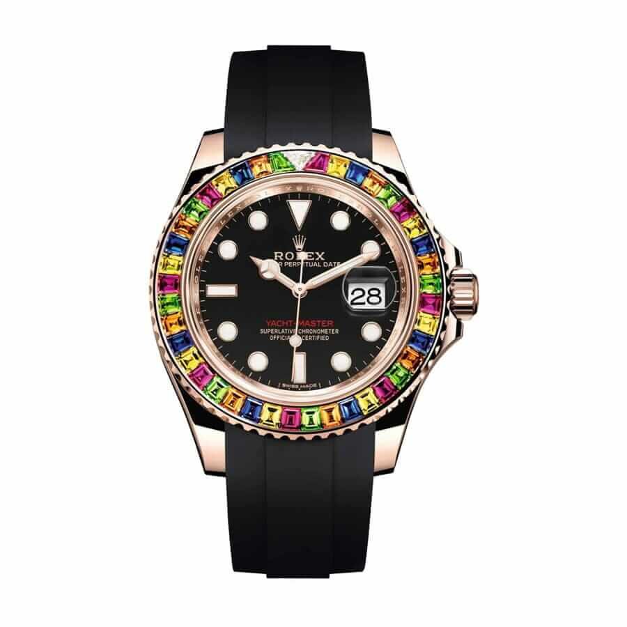 rolex-yachtmaster-rubber-strap-replica.jpg Rolex Perpetual Yacht-Master Gem-Set Bezel 116695 SATS Replica - Image 1